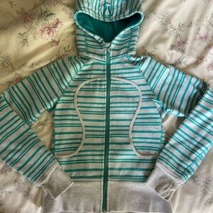 lululemon athletica Teal and Light Gray Striped Full-Zip Hoodie